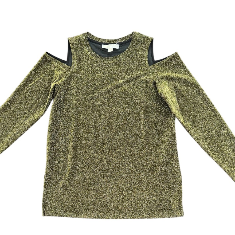 Michael Kors cold shoulder black and gold shimmer women's top size medium